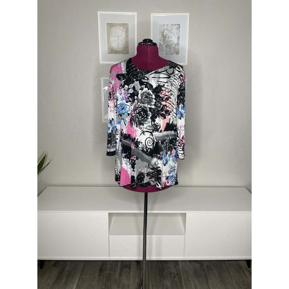 Jostar Tunic Top Women's Large Abstract Floral 3/4 Sleeve